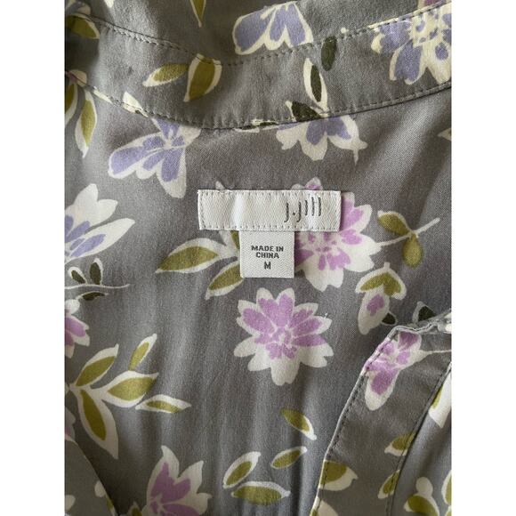 JJill Gray Floral Button Front Blouse Women’s Size M Rayon Tunic Top - Picture 8 of 9